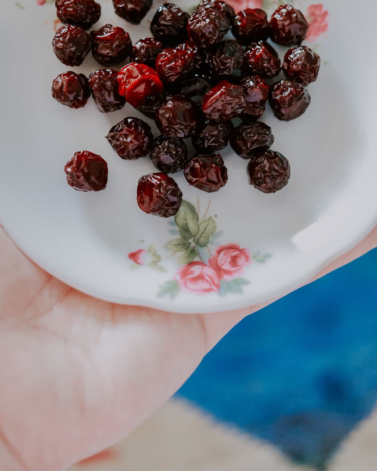 BM dried cherries on a plate