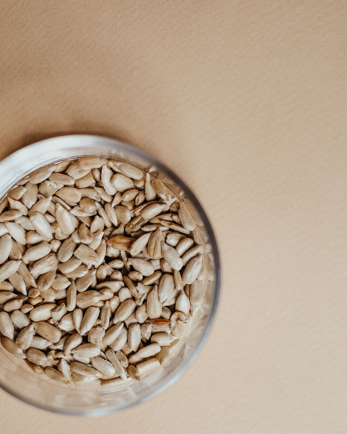 BM shelled sunflower kernels in a glass bowl